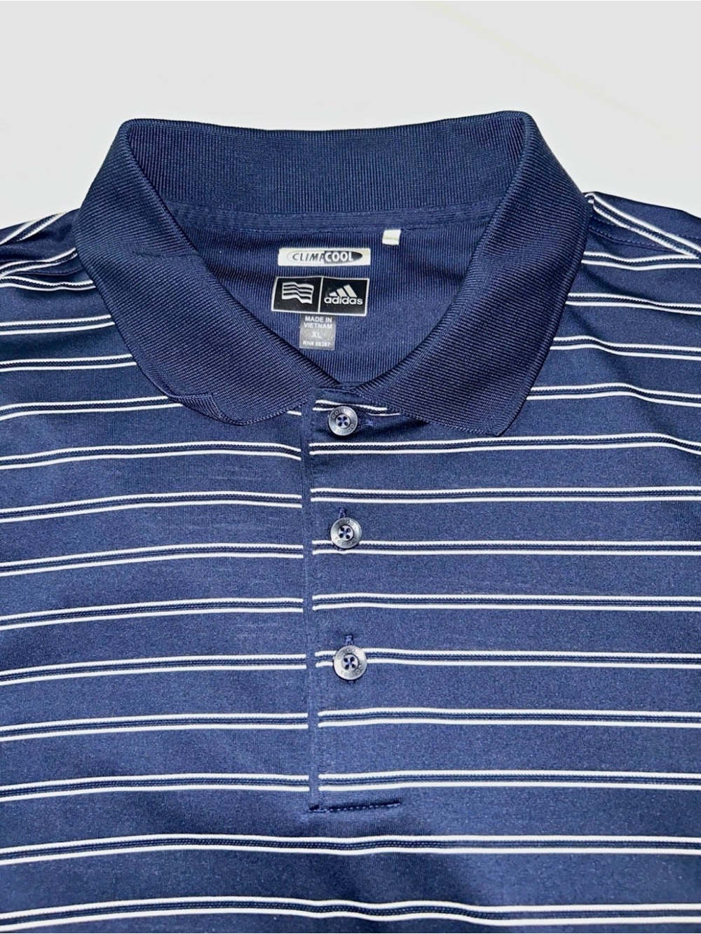 Adidas Men's Navy Striped Climacool Polo Shirt